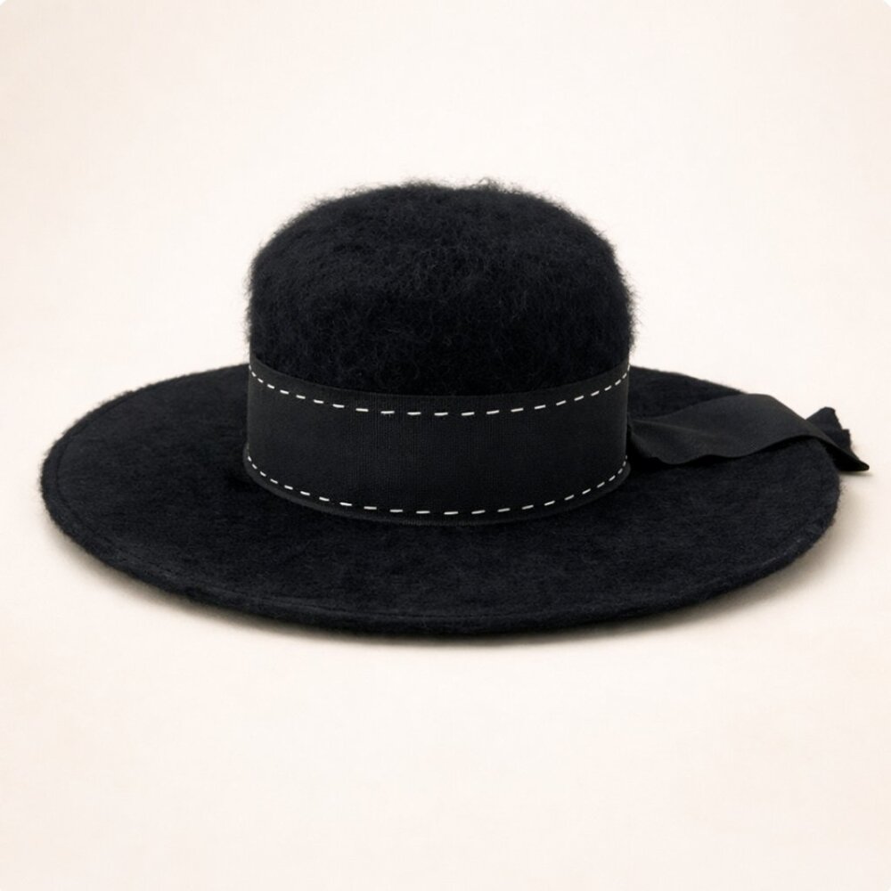 Vintage Mahara Mohair & Wool Wide Brim Hat – Union Made – Black Statement Hat - Picture 1 of 10